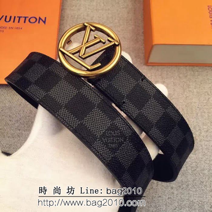 路易威登LV Monogram帆布 圓形LV logo 男士皮帶 LHG1217